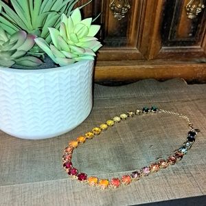 (NEW) Signed EXPRESS Adjustable Gold Plated Multicolored Rainbow Gemstone Neckla